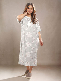 CrossKulture - Women Floral Grey Night Dress