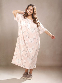 CrossKulture - Women Floral Peach Night Dress