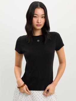 Pomelo - Ribbed Logo Tee - Black