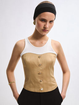 Pomelo - Buttoned Corset Top - Khaki