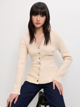 Pomelo - Buttoned Knit Top - Ivory
