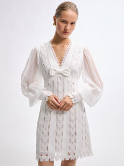 Pomelo - Butterfly Lace Dress - Off-White