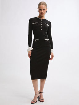 Pomelo - Pearl Crystal Embellished Dress - Black