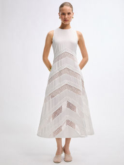 Pomelo - Lace Panel Dress - White