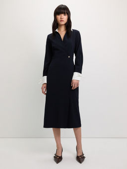 Pomelo - Bow Tie Sleeves Dress - Navy