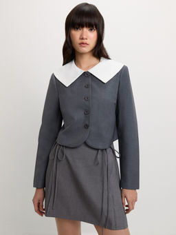 Pomelo - Contrast Collar Jacket - Mid Grey