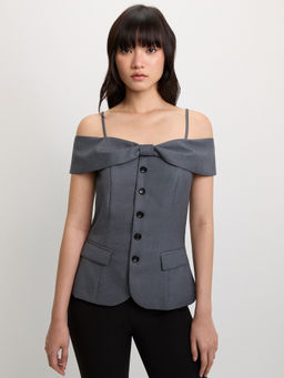 Pomelo - Bow Vest Top - Mid Grey