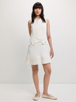Pomelo - Pleated Bow Tie Dress - Ivory