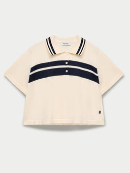 Pomelo - Striped Polo Top - White