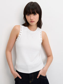 Pomelo - Eyelet Trim Tank Top - White