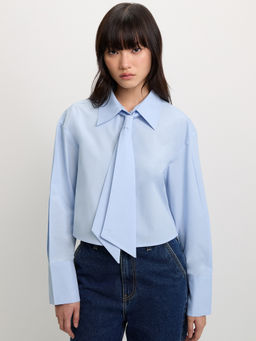 Pomelo - Necktie Cropped Shirt - Baby Blue