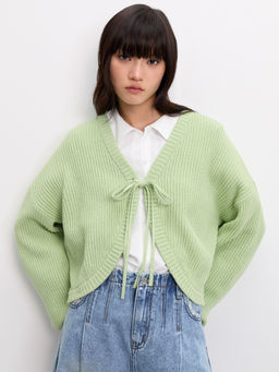 Pomelo - Bow Tie Knit Cardigan - Green