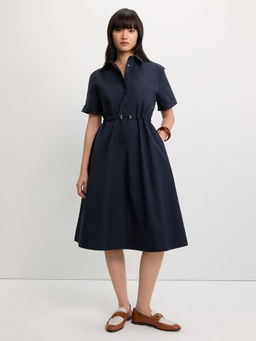 Pomelo - Drawstring Shirt Dress - Navy