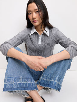 Pomelo - Cable Knit Top - Mid Grey