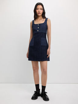 Pomelo - Buttoned Tweed Dress - Navy