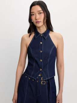 Pomelo - Denim Halter Top - Dark Blue
