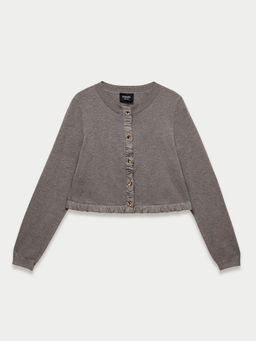 Pomelo - Ruched Trim Cardigan - Mid Grey