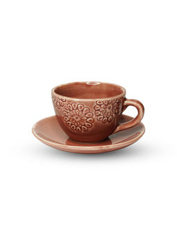 Yellow Marigold - Wild Rose Cherry Red Cup And Saucer (Set of 2)