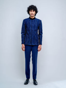 Varun Chakkilam - Sapphire Blue Midnight Bandhgala with Pant (Set of 2)