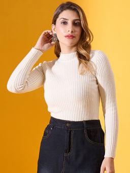 98 Degree North - Women White High Neck Pullover Sweater