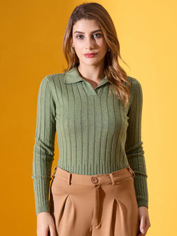 98 Degree North - Women Ribbed Collar Neck Slim Pullover Sweater