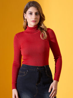 98 Degree North - Women Maroon Turtle Neck Pullover Sweater