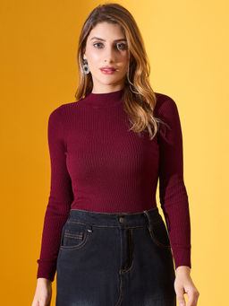 98 Degree North - Women Wine High Neck Pullover Sweater