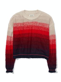 American Eagle - Women Red Boxy Striped Sweater