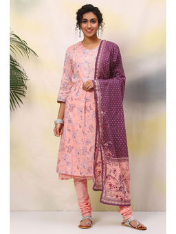 Biba - Pink Cotton A-line Suit (set Of 4)