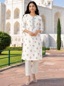 Rangita - White Floral Print Kurta