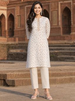 Rangita - White Floral Print Kurta