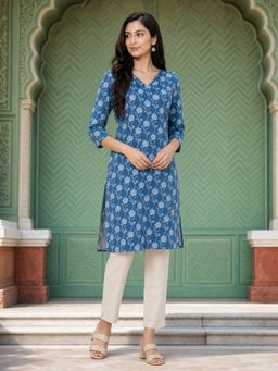 Rangita - Blue Floral Print Kurta