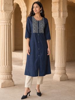 Rangita - Navy Blue Embroidered Kurta