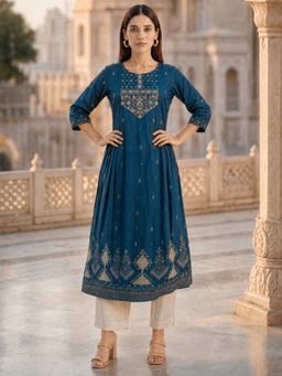 Rangita - Navy Blue Embroidered Kurta