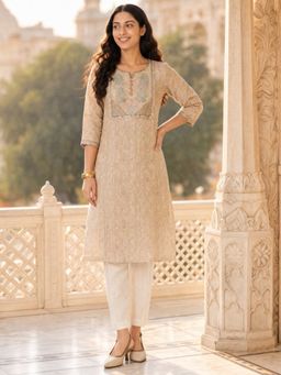 Rangita - Beige Embroidered Kurta
