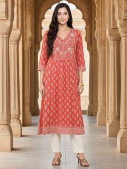 Rangita - Peach Embroidered Kurta