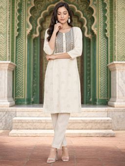 Rangita - Off White Embroidered Kurta