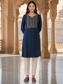 Rangita - Navy Blue Embroidered Kurta