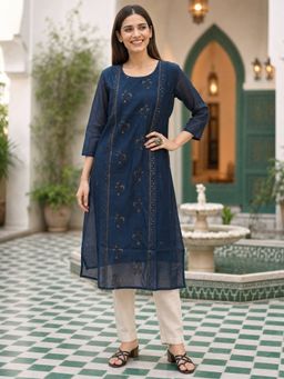 Rangita - Navy Blue Embroidered Kurta