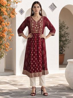 Rangita - Maroon Embroidered Kurta