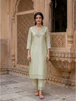 Missprint - Sage Green Silk Chanderi Kurta with Pant