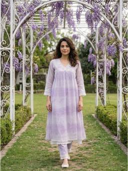 Missprint - Lilac Tie-Dye Organza Kurta with Pant