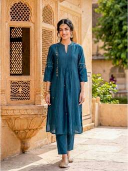 Missprint - Teal Silk Chanderi Kurta with Pant