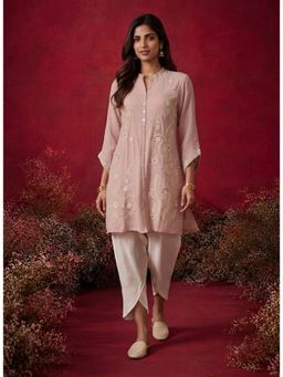 Lakshita - Baby Pink Embroidered Crinkle Cotton Co-Ord Set