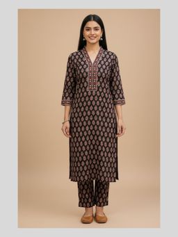 Meeta's - Black Hand Block Cotton Printed Kurta and Pant