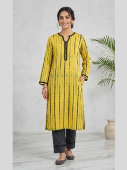 Meeta's - Yellow Shibori Block Printed Cotton Kurta and Pant
