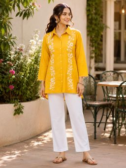 Nayam by lakshita - Mustard Cotton Embroidered Straight Kurti