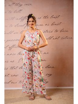 Juniper - White Canvas Carnival Printed Jumpsuit with Belt