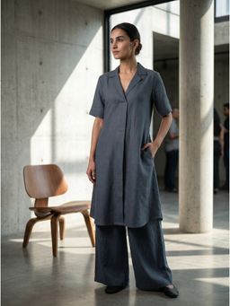 The Suitable - Grey Salt and Pepper Peter Pan Collar Kurta with Pant