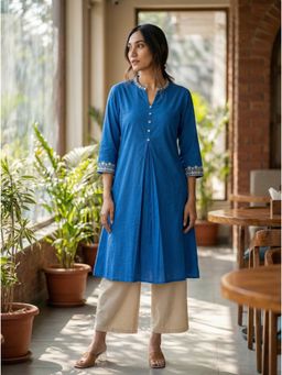 The Suitable - Hazel Blue Kurta and Pant with Delicate White Floral Embroidered